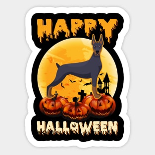 Dobermann Dog Scary Pumpkin Moon Halloween Sticker